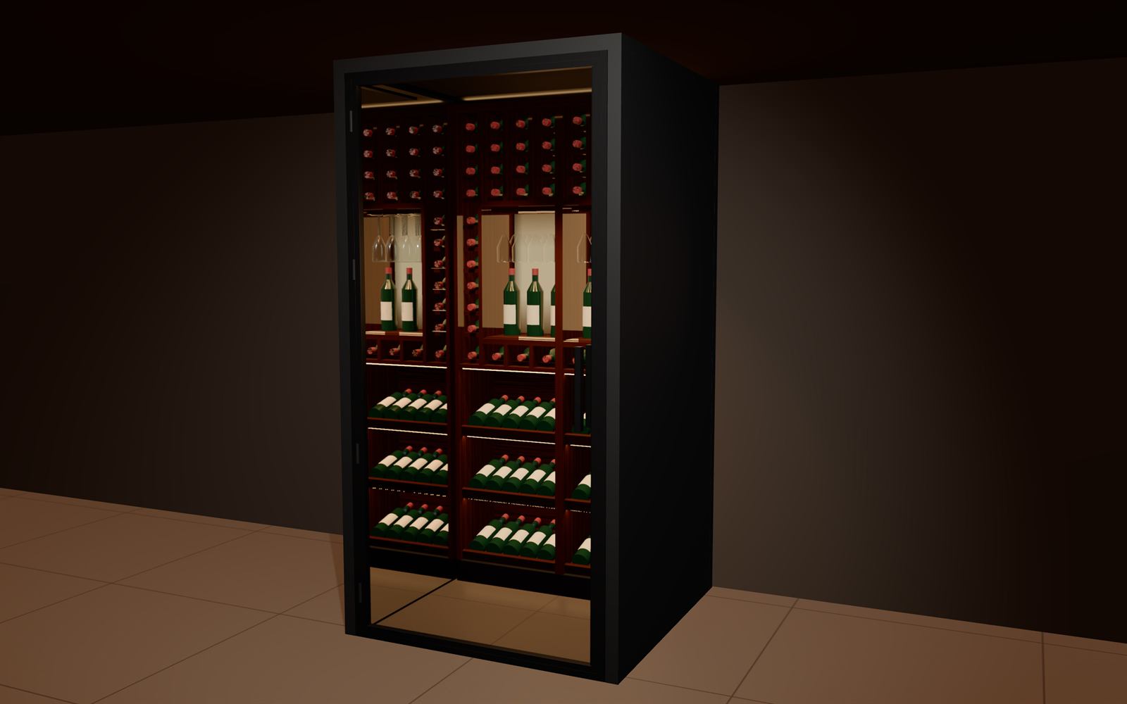 VV-1200: a single-bay wine room with one full-width glass door